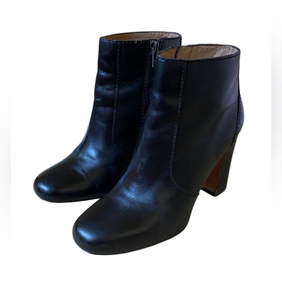 Madewell Sutton Leather Ankle Boots Booties Sz 6.5 Black Block Heel Side Zipper - Picture 2 of 14